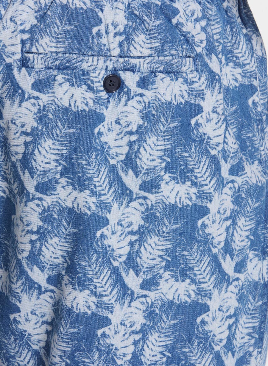 Denim Print Stuttbuxur