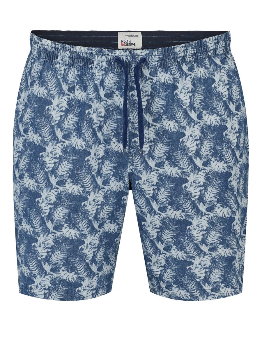 Denim Print Stuttbuxur