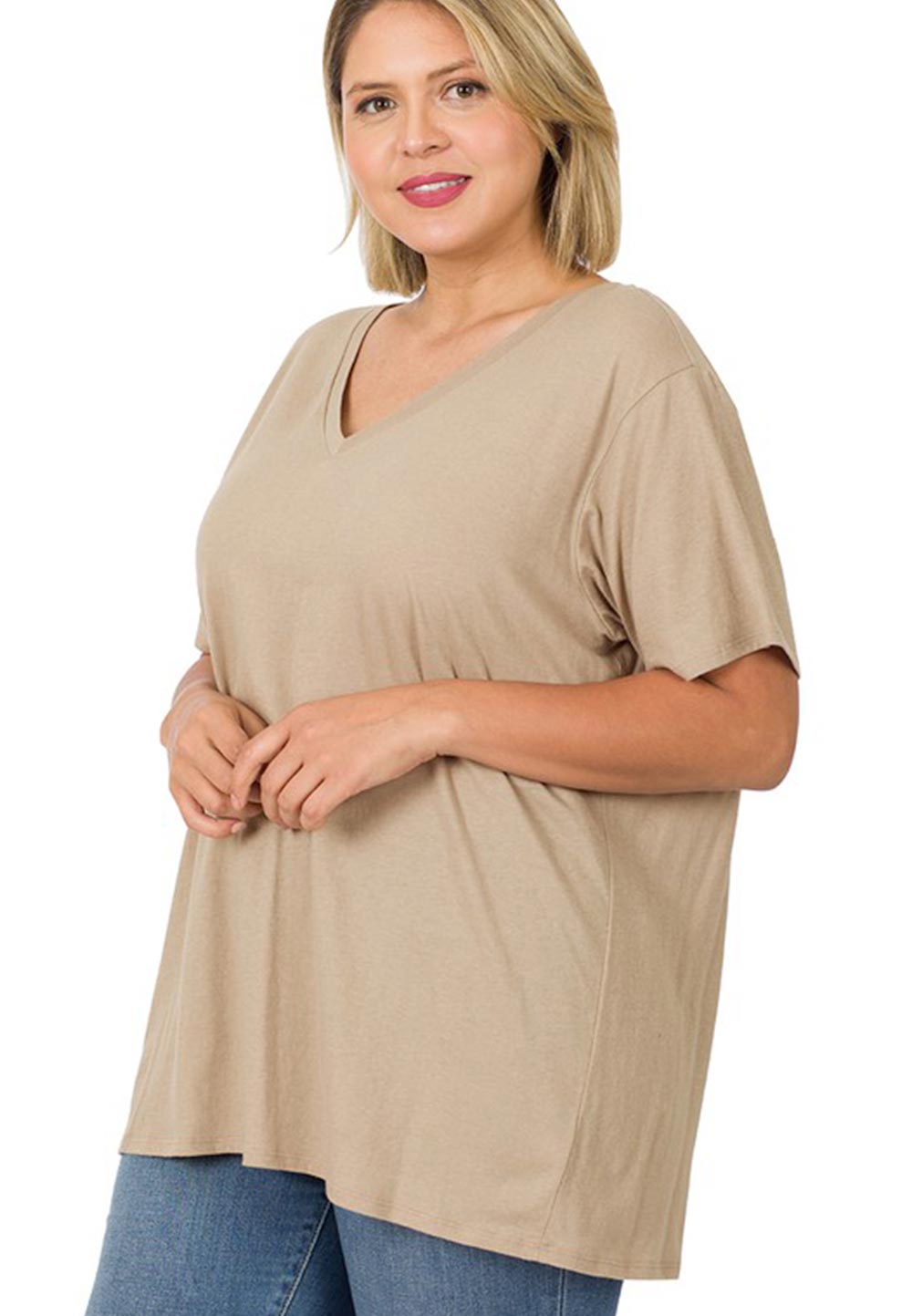 Zenana V-neck Stuttermabolur