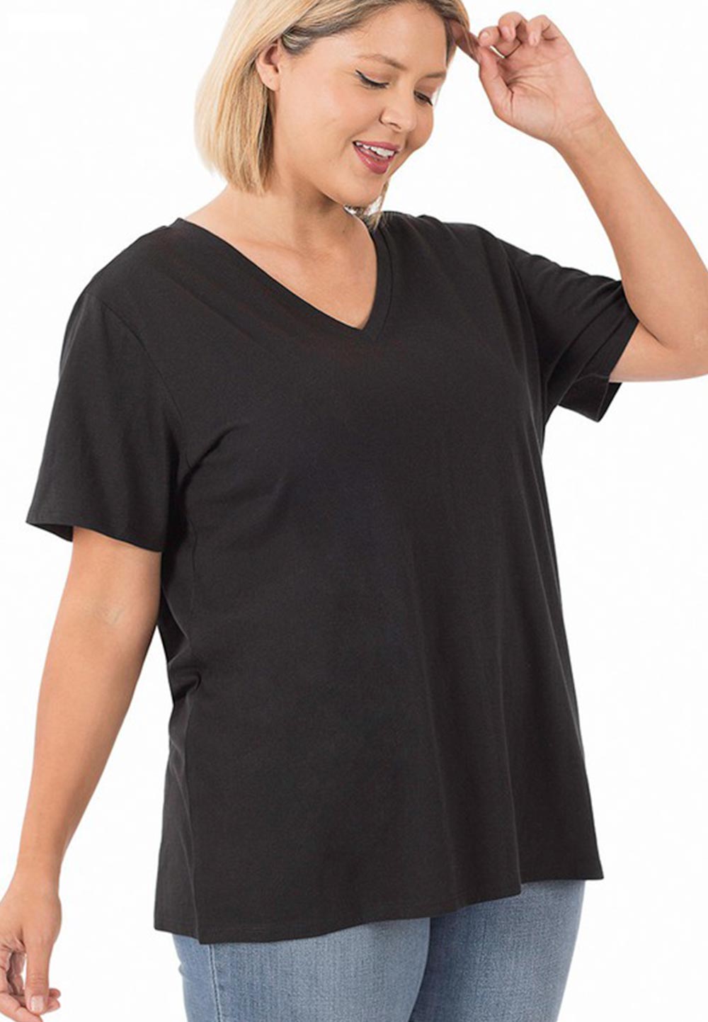 Zenana V-neck Stuttermabolur